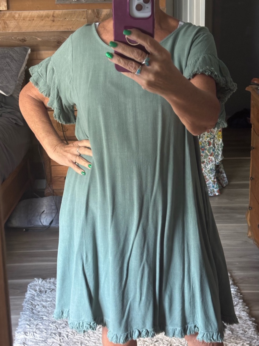 Umgee Olive Green Women's Flowy Dress Size large.